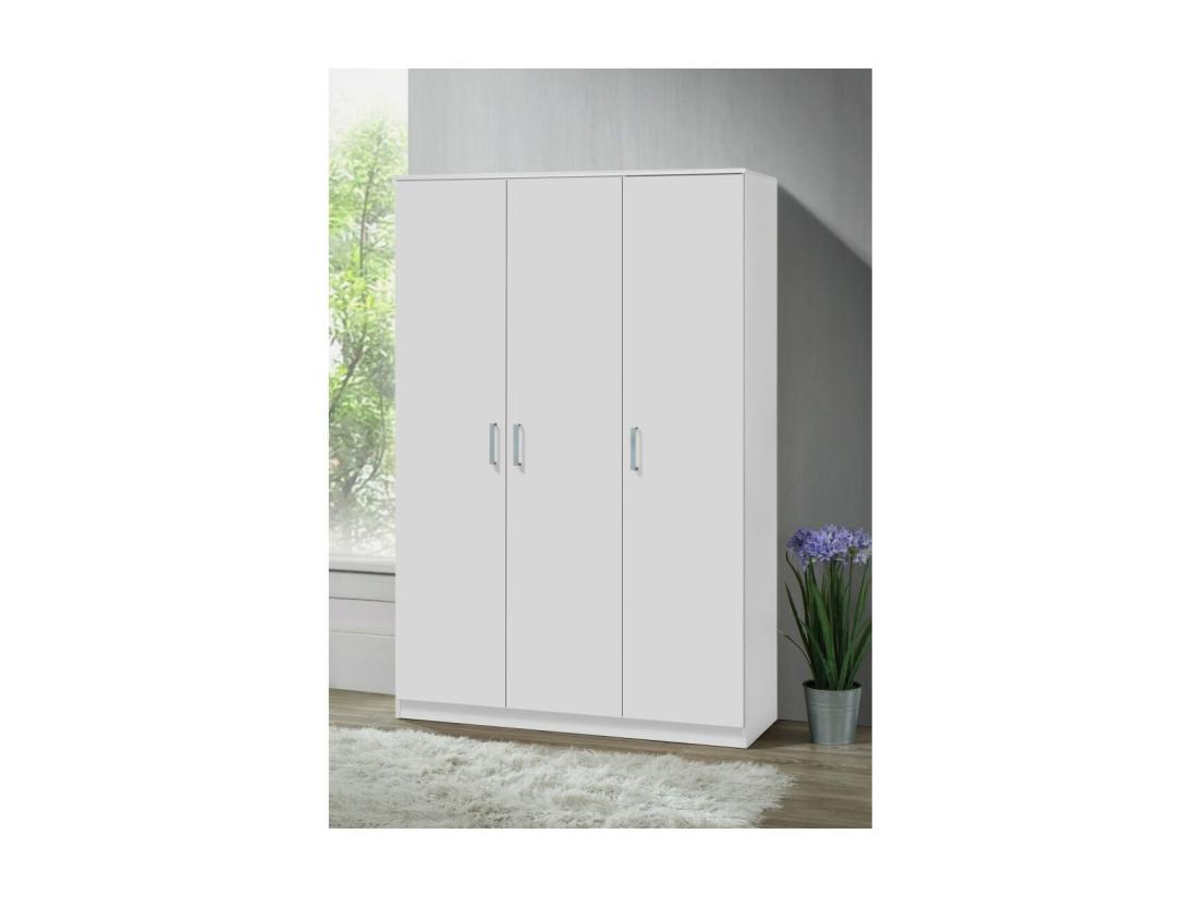 Vente Unique Armoire BURDUR 3 Portes Blanche Poignées Grises Style Contemporain