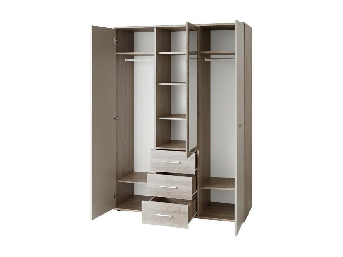 Vente Unique Armoire Chambre D'enfant Design Coloris Chêne Et Blanc Avec 3 Portes Battantes Et 3 Tiroirs Collection DENVER