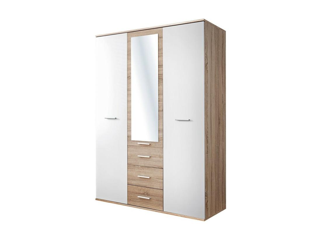 vente unique Armoire chambre d'enfant design coloris chêne et blanc avec 3 portes battantes et 3 tiroirs collection DENVER