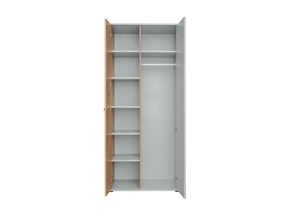 Vente Unique Armoire Chambre D'enfant Design Coloris Chêne Et Gris Avec 2 Portes Battantes Collection BIBOU