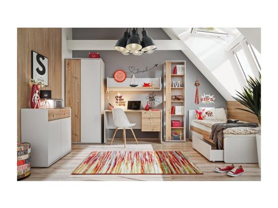 Vente Unique Armoire Chambre D'enfant Design Coloris Chêne Et Gris Avec 2 Portes Battantes Collection BIBOU