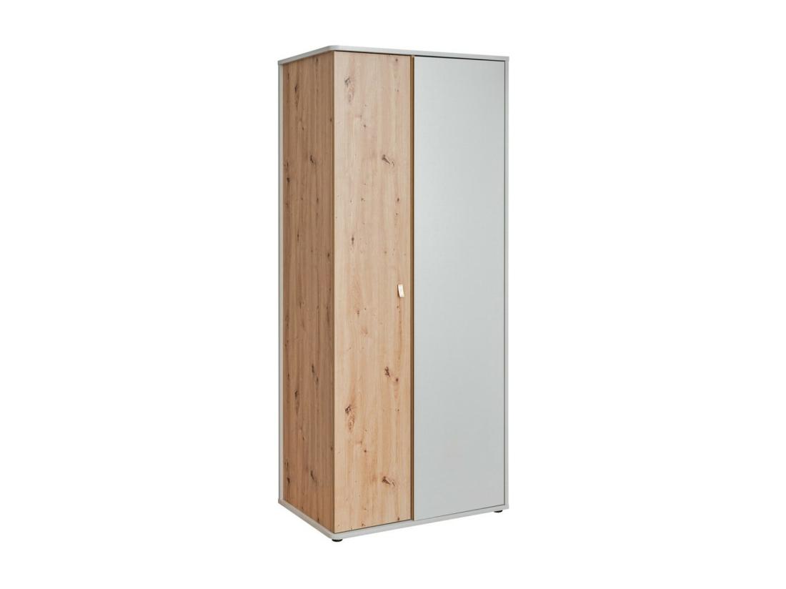 vente unique Armoire chambre d'enfant design coloris chêne et gris avec 2 portes battantes collection BIBOU