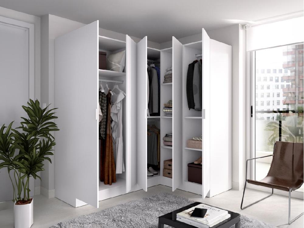 Vente Unique Armoire D'angle 5 Portes - L173 Cm - Blanc - LISTOWEL