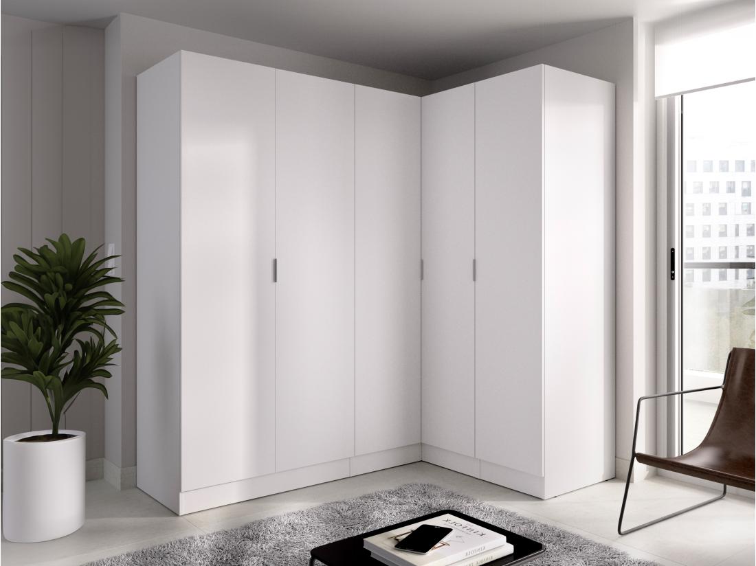 vente unique Armoire d'angle 5 portes - L173 cm - Blanc - LISTOWEL