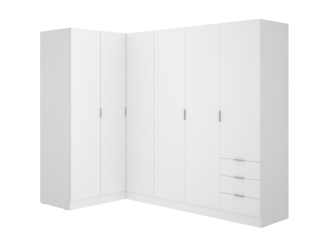 Vente Unique Armoire D'angle 6 Portes Et 3 Tiroirs - L213 Cm - Blanc - LISTOWEL