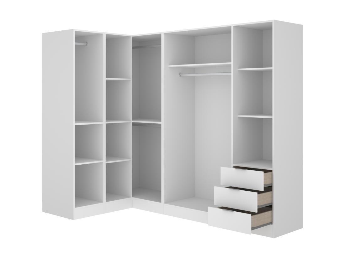 Vente Unique Armoire D'angle 6 Portes Et 3 Tiroirs - L213 Cm - Blanc - LISTOWEL