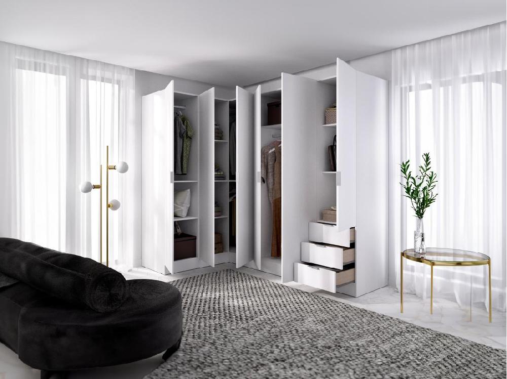Vente Unique Armoire D'angle 6 Portes Et 3 Tiroirs - L213 Cm - Blanc - LISTOWEL