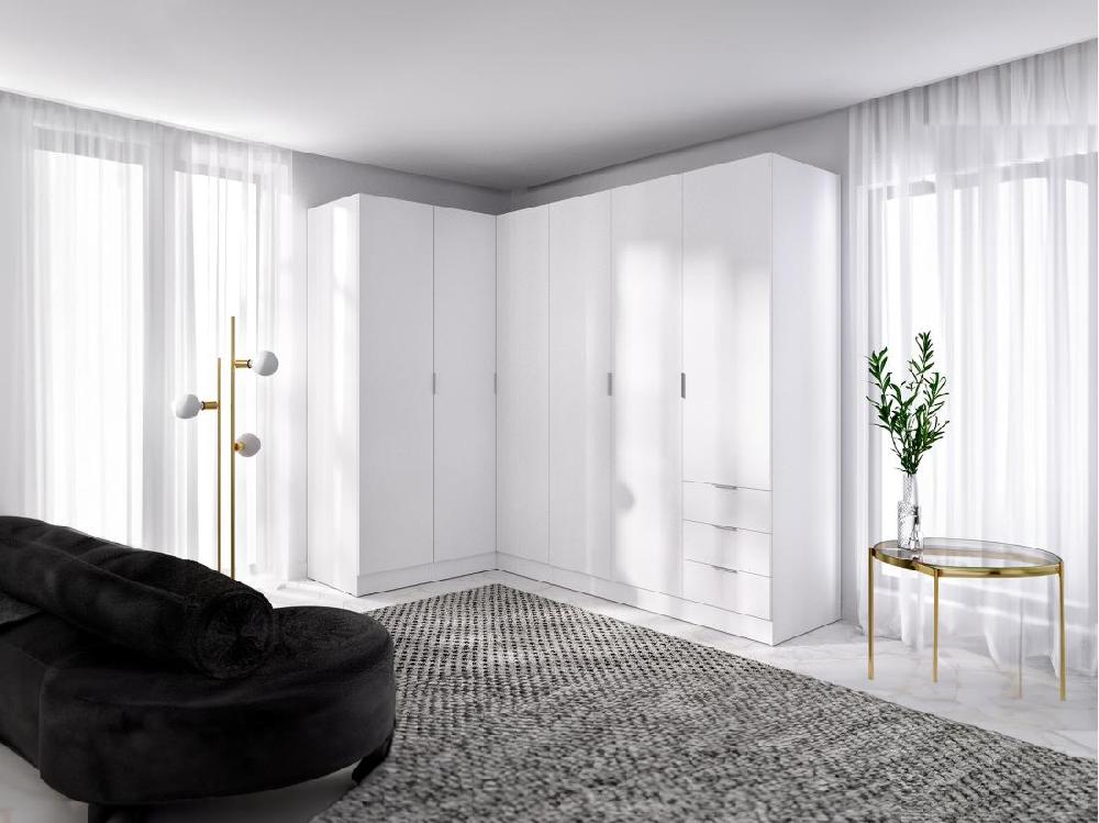 vente unique Armoire d'angle 6 portes et 3 tiroirs - L213 cm - Blanc - LISTOWEL