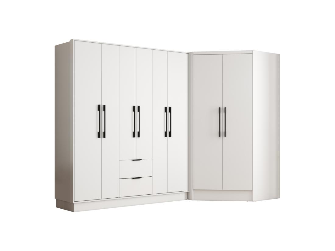 Vente Unique Armoire D'angle 8 Portes Et 2 Tiroirs - L263 Cm - Blanc - FEOVA