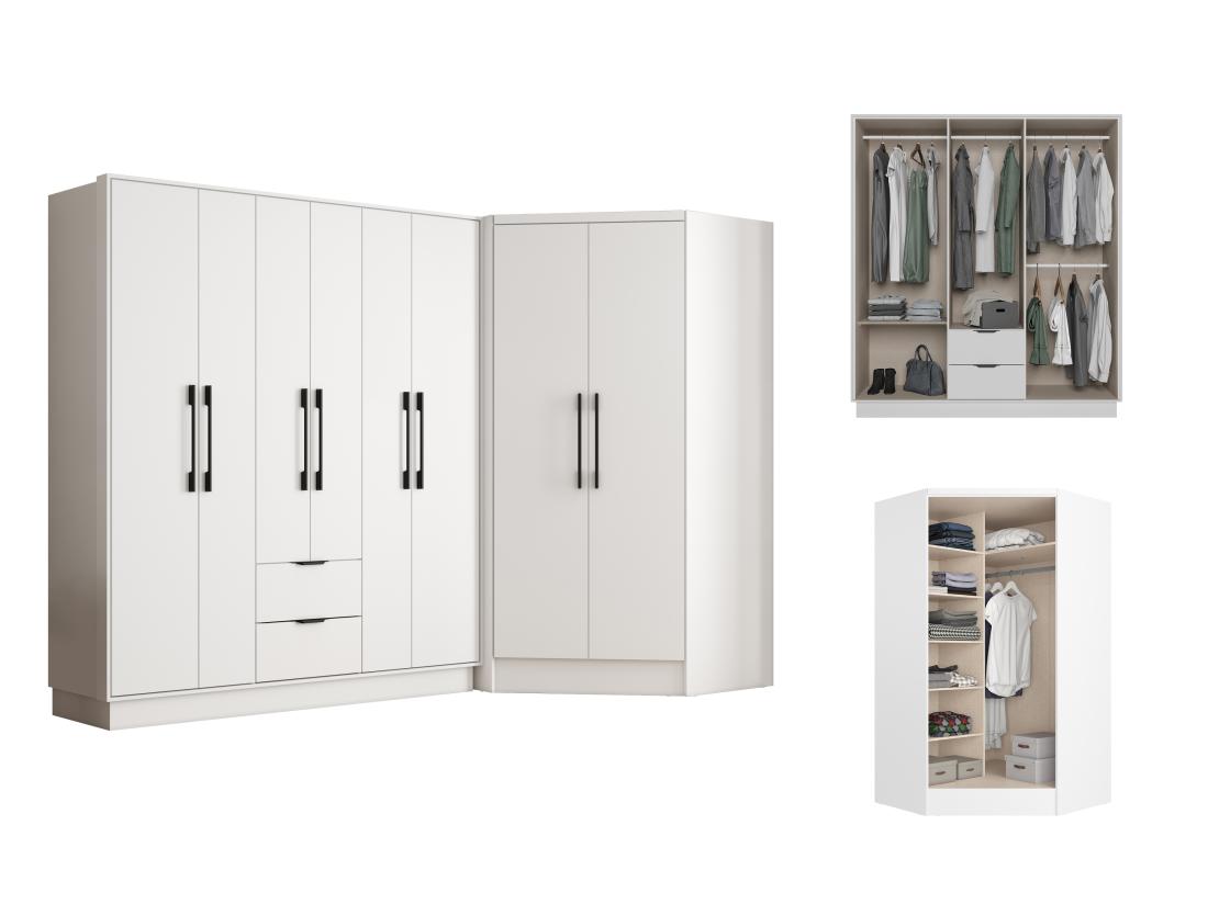 Vente Unique Armoire D'angle 8 Portes Et 2 Tiroirs - L263 Cm - Blanc - FEOVA