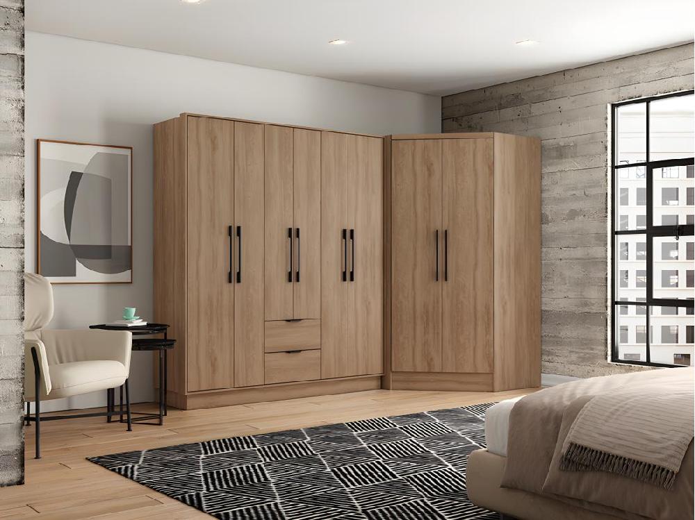 Vente Unique Armoire D'angle 8 Portes Et 2 Tiroirs - L263 Cm - Coloris : Naturel - FEOVA