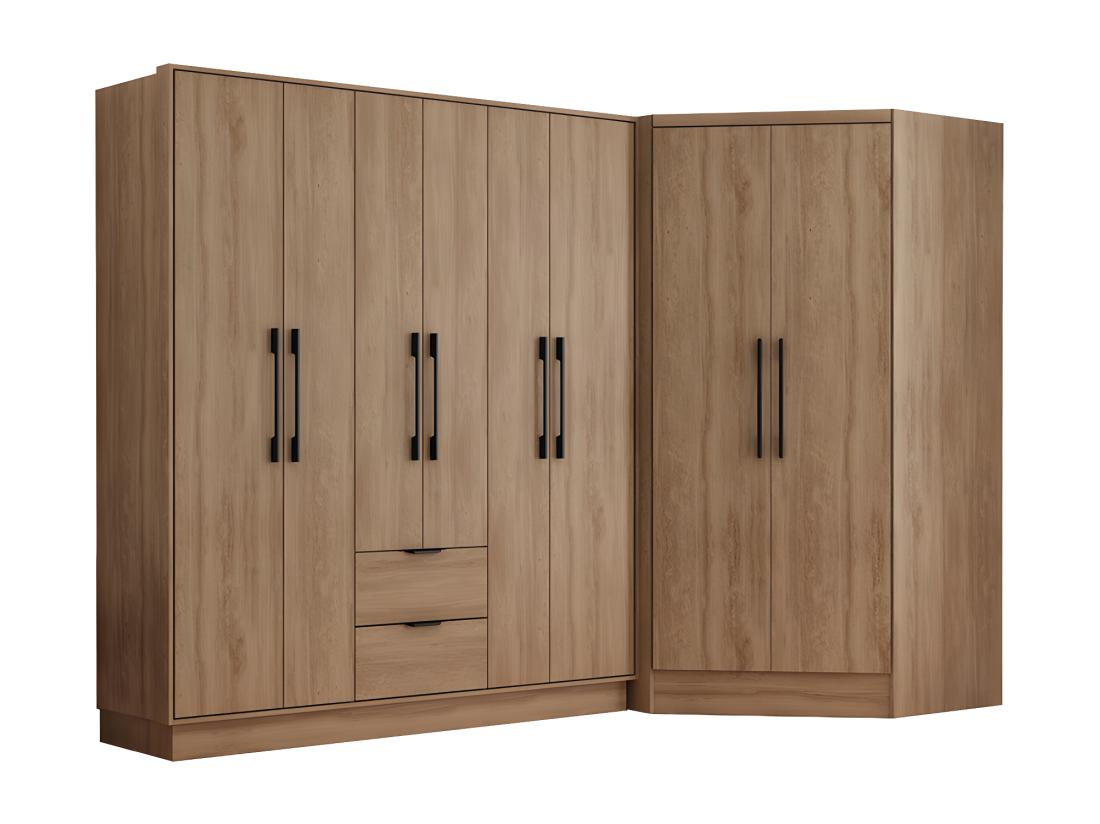 Vente Unique Armoire D'angle 8 Portes Et 2 Tiroirs - L263 Cm - Coloris : Naturel - FEOVA