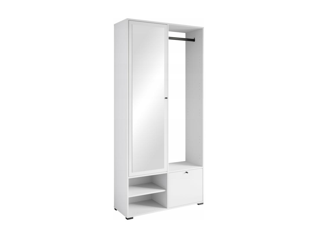 Vente Unique Armoire D'entrée Avec Miroir étagères Et Placard Couleur Blanc