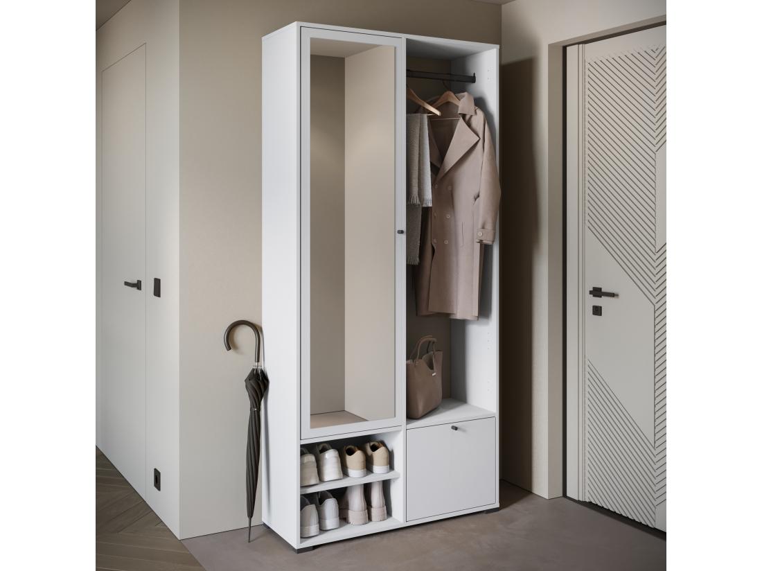 Vente Unique Armoire D'entrée Avec Miroir étagères Et Placard Couleur Blanc