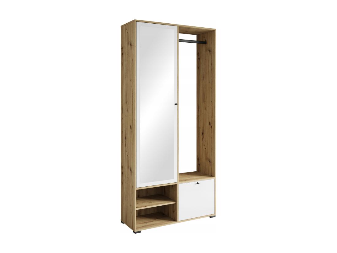Vente Unique Armoire D'entrée Avec Miroir étagères Et Placard Chêne Artisan/blanc