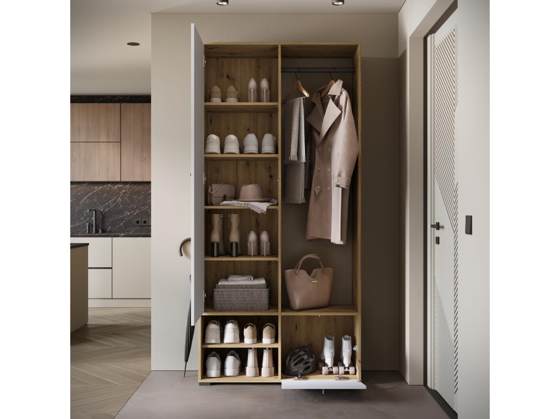 Vente Unique Armoire D'entrée Avec Miroir étagères Et Placard Chêne Artisan/blanc