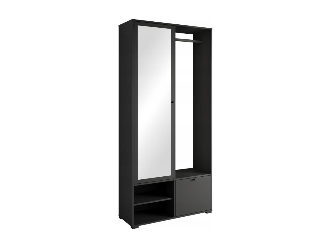 Vente Unique Armoire D'entrée Avec Miroir étagères Et Placard Couleur Noir