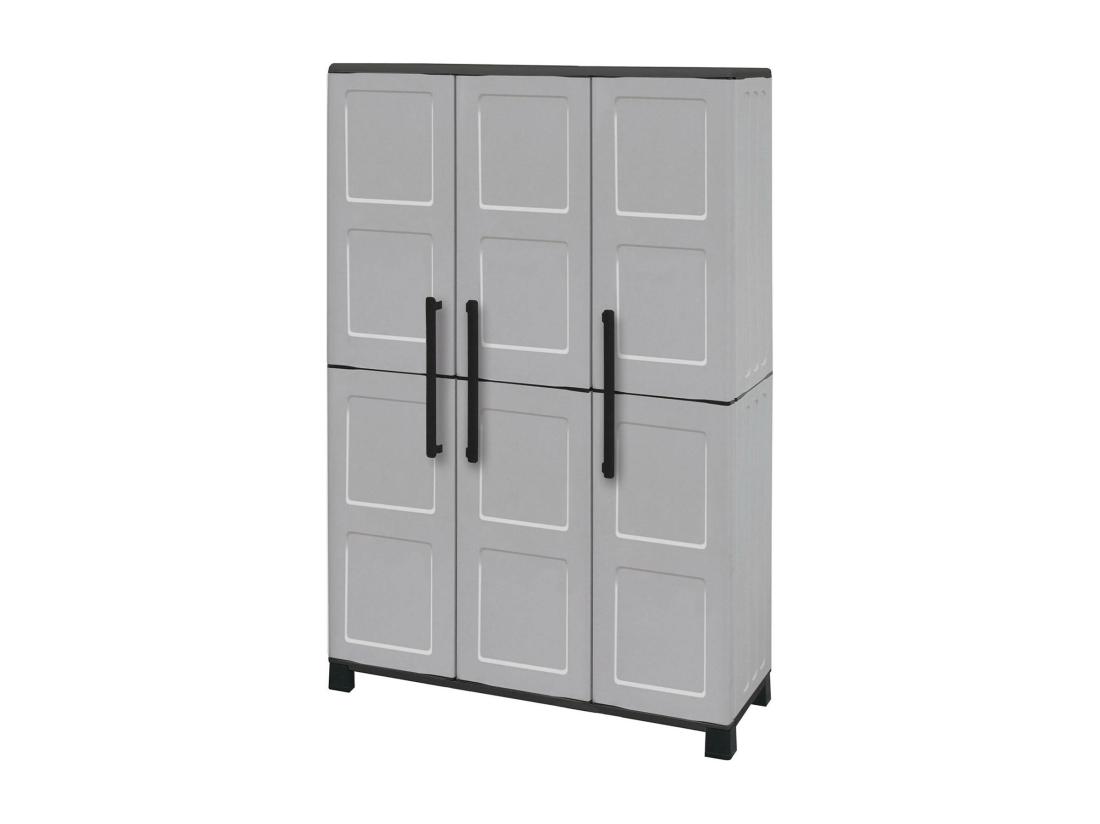 Vente Unique Armoire D'extérieur Nandrin Armoire à Balais Armoire D'extérieur 3 Portes 100% Made In Italy 102x37h169 Cm Gris Clair Et Noir Finition Damier