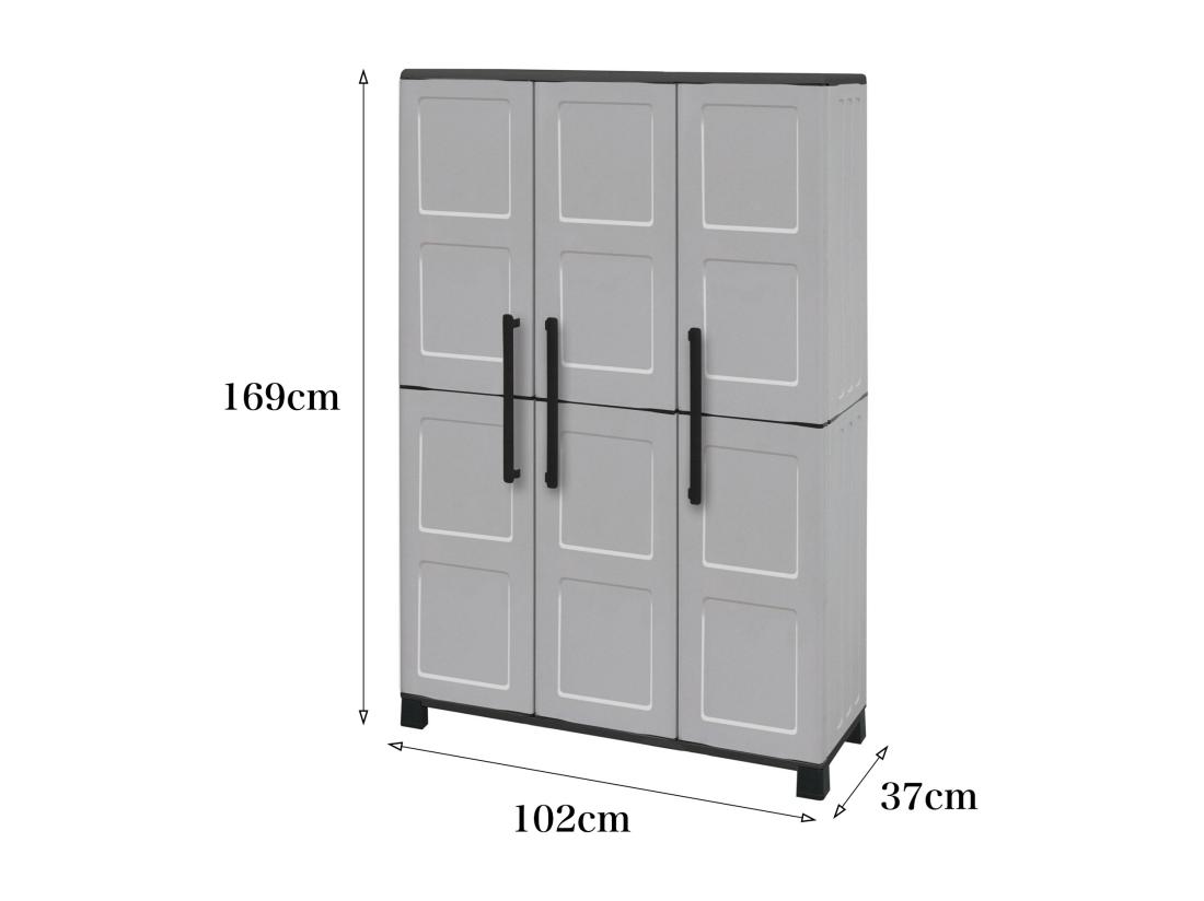 vente unique Armoire d'extérieur Nandrin Armoire à balais Armoire d'extérieur 3 portes 100% Made in Italy 102x37h169 cm Gris clair et noir Finition damier