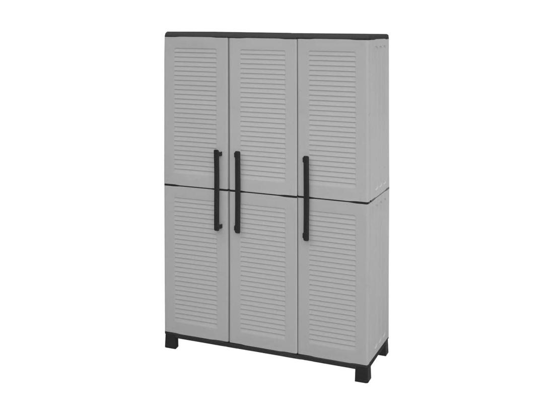 Vente Unique Armoire D'extérieur Nandrin Armoire Porte-balai Armoire D'extérieur 3 Portes 100% Made In Italy 102x37h169 Cm Gris Clair Et Noir Finition Rayée