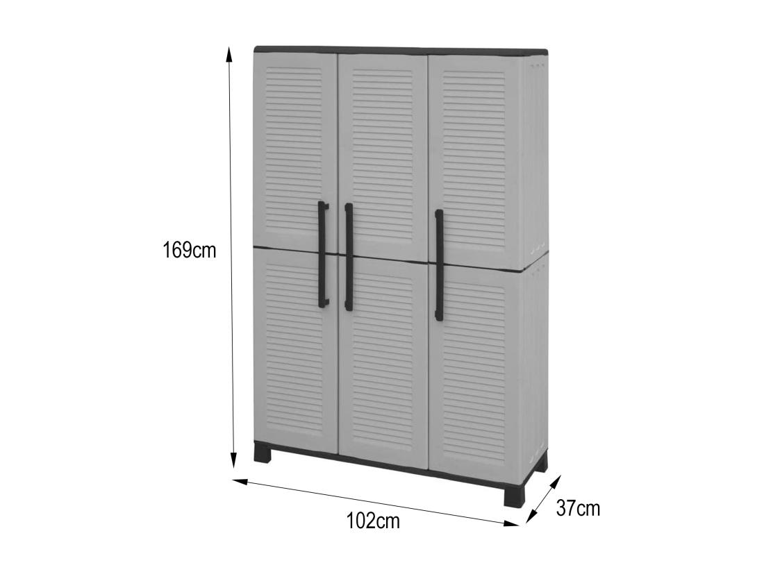 vente unique Armoire d'extérieur Nandrin Armoire porte-balai Armoire d'extérieur 3 portes 100% Made in Italy 102x37h169 cm Gris clair et noir Finition rayée