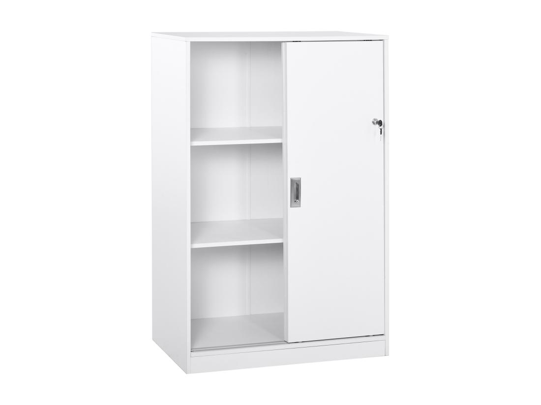 Vente Unique Armoire De Bureau 2 Portes Coulissantes Verrouillables Dim. 80L X 40l X 120H Cm 2 étagères Panneaux Particules Blanc