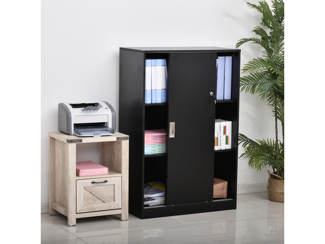 Vente Unique Armoire De Bureau 2 Portes Coulissantes Verrouillables Dim. 80L X 40l X 120H Cm 2 étagères Panneaux Particules Noir