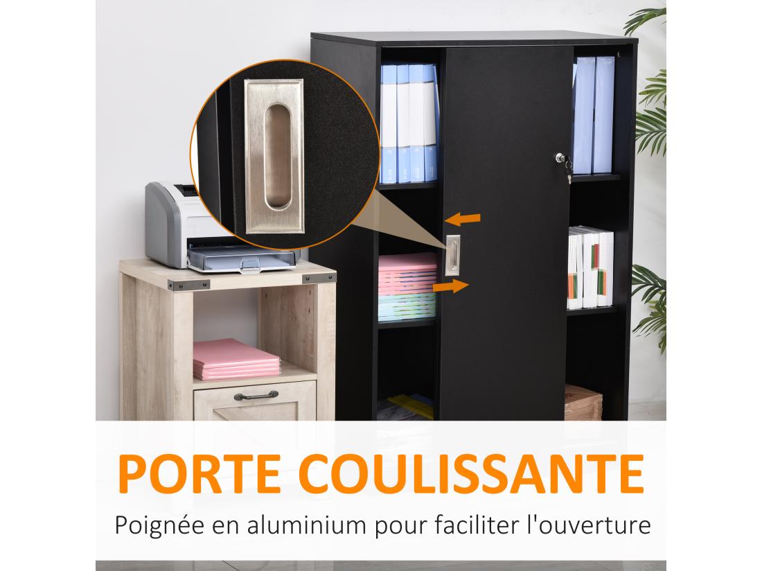 Vente Unique Armoire De Bureau 2 Portes Coulissantes Verrouillables Dim. 80L X 40l X 120H Cm 2 étagères Panneaux Particules Noir