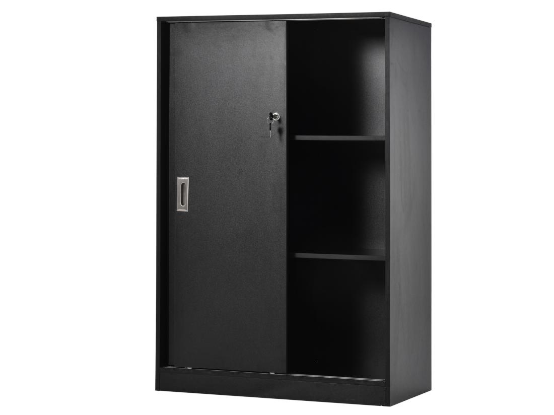 Vente Unique Armoire De Bureau 2 Portes Coulissantes Verrouillables Dim. 80L X 40l X 120H Cm 2 étagères Panneaux Particules Noir