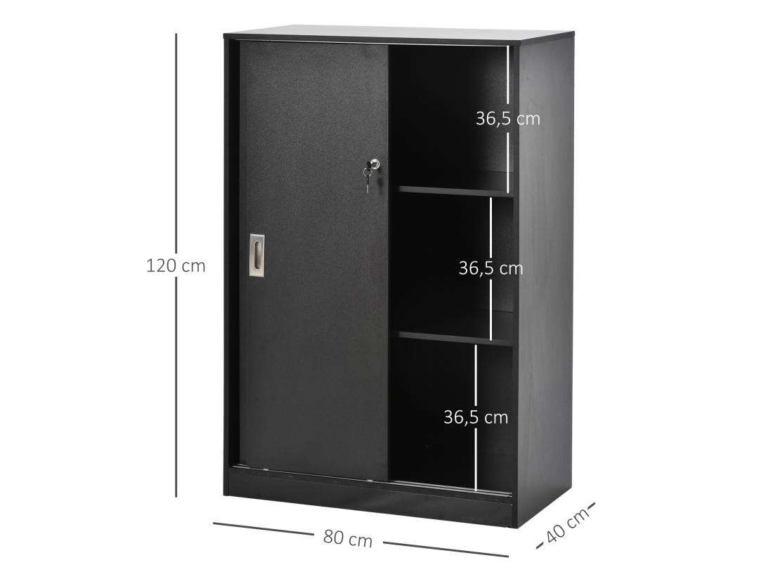 vente unique Armoire de bureau 2 portes coulissantes verrouillables dim. 80L x 40l x 120H cm 2 étagères panneaux particules noir