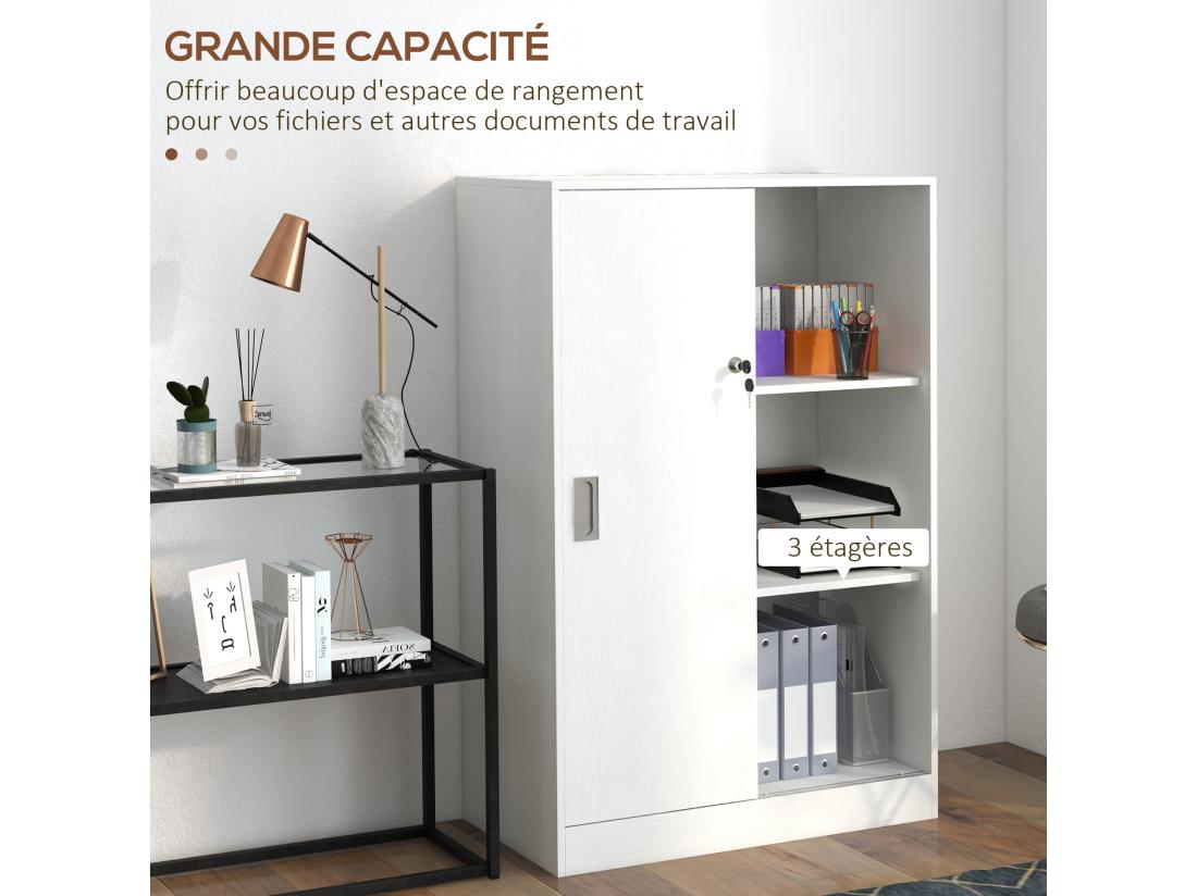 vente unique Armoire de bureau 2 portes coulissantes verrouillables dim. 80L x 40l x 120H cm 2 étagères panneaux particules blanc