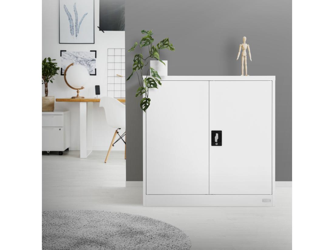 Vente Unique Armoire De Bureau Armoire à Dossiers En Acier Armoire Métallique Verrouillable Blanc 90x40x90cm