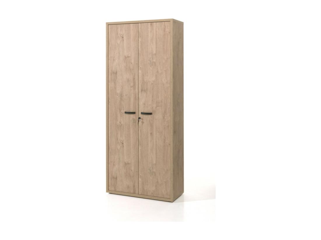 vente unique Armoire de Bureau - Meuble 2 Portes et étagères coloris Chêne Doré