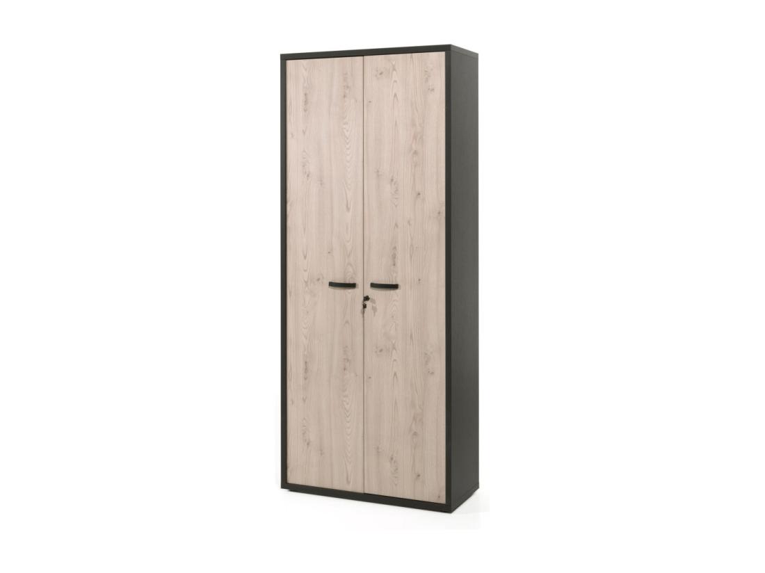 vente unique Armoire de Bureau - Meuble 2 Portes et étagères coloris Chêne clair et noir