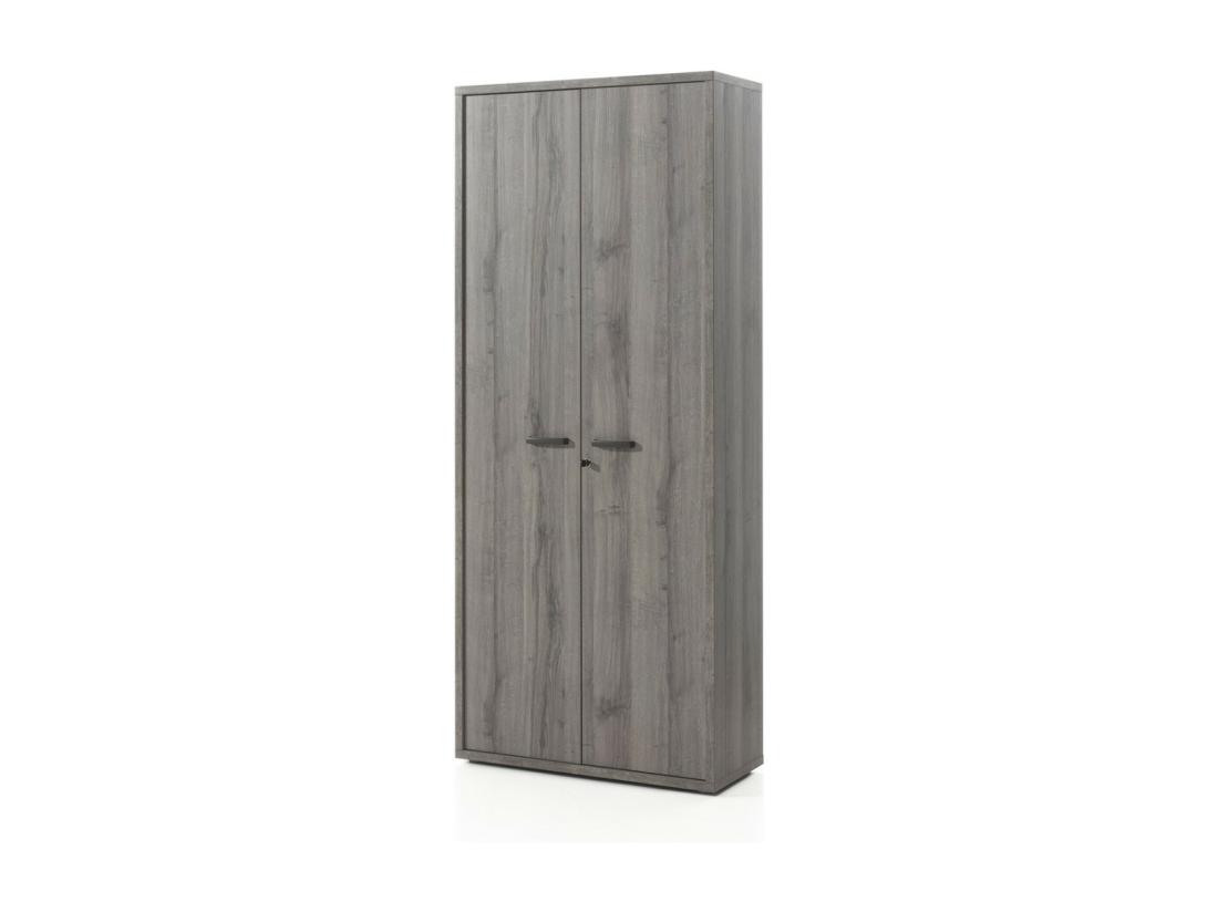 vente unique Armoire de Bureau - Meuble 2 Portes et étagères coloris gris effet bois