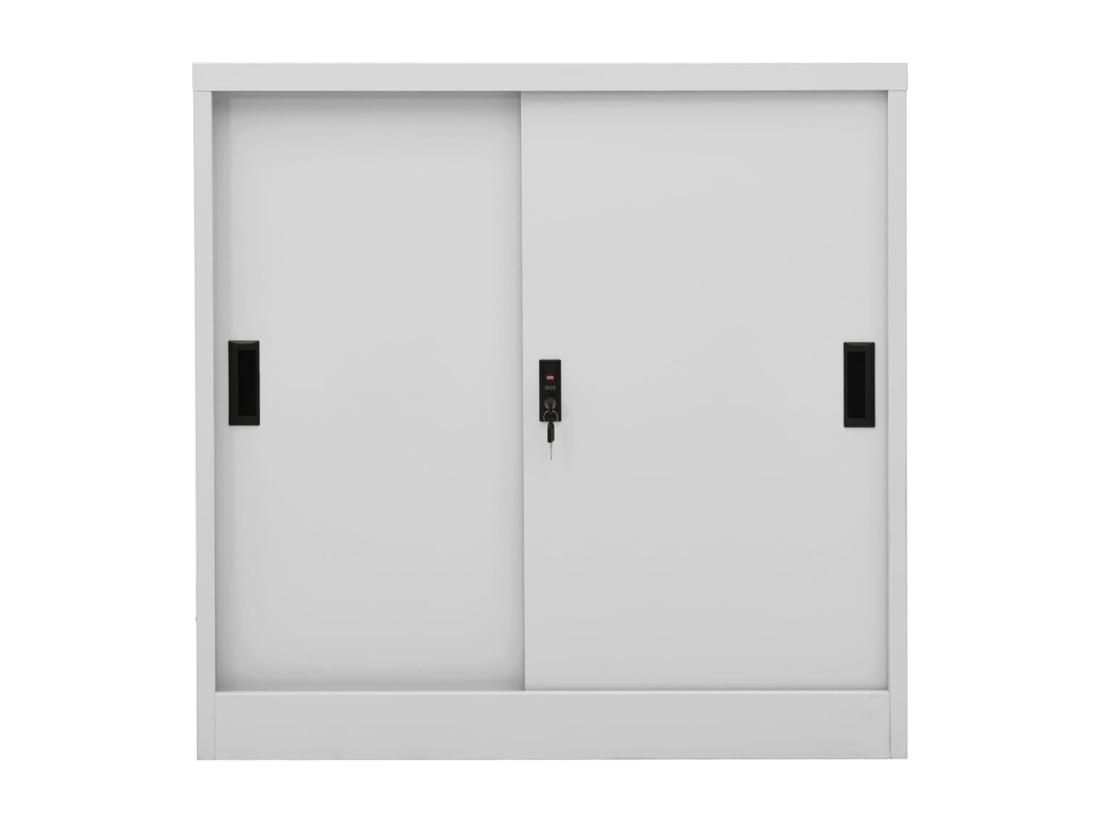 Vente Unique Armoire De Bureau Porte Coulissante Gris Clair 90x40x90cm Acier