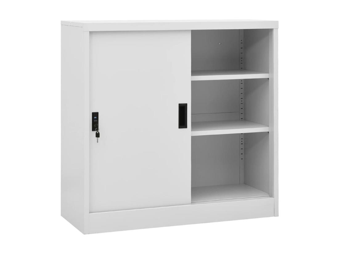vente unique Armoire de bureau porte coulissante Gris clair 90x40x90cm Acier
