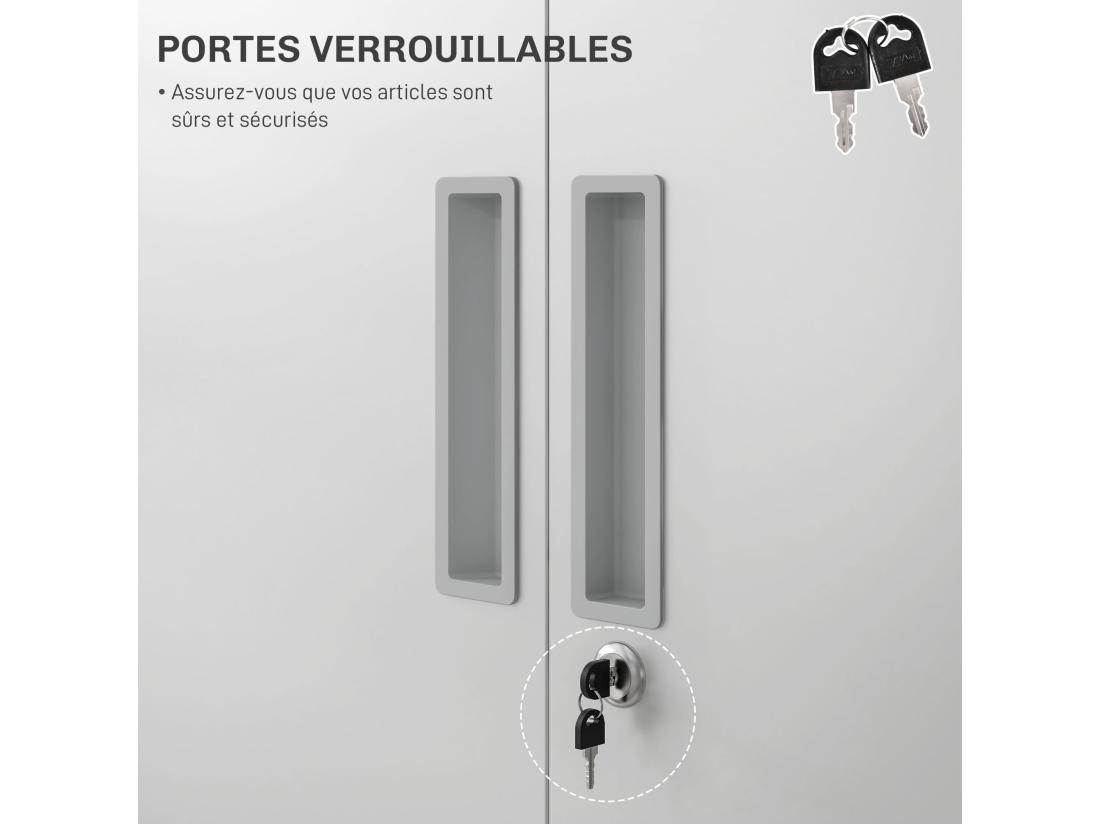 Vente Unique Armoire De Bureau Verrouillable 2 Portes - 4 étagères Réglables 2 Clés - Acier Laminé à Froid Blanc