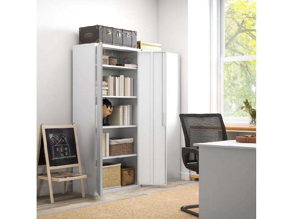 vente unique Armoire de bureau verrouillable 2 portes - 4 étagères réglables 2 clés - acier laminé à froid blanc