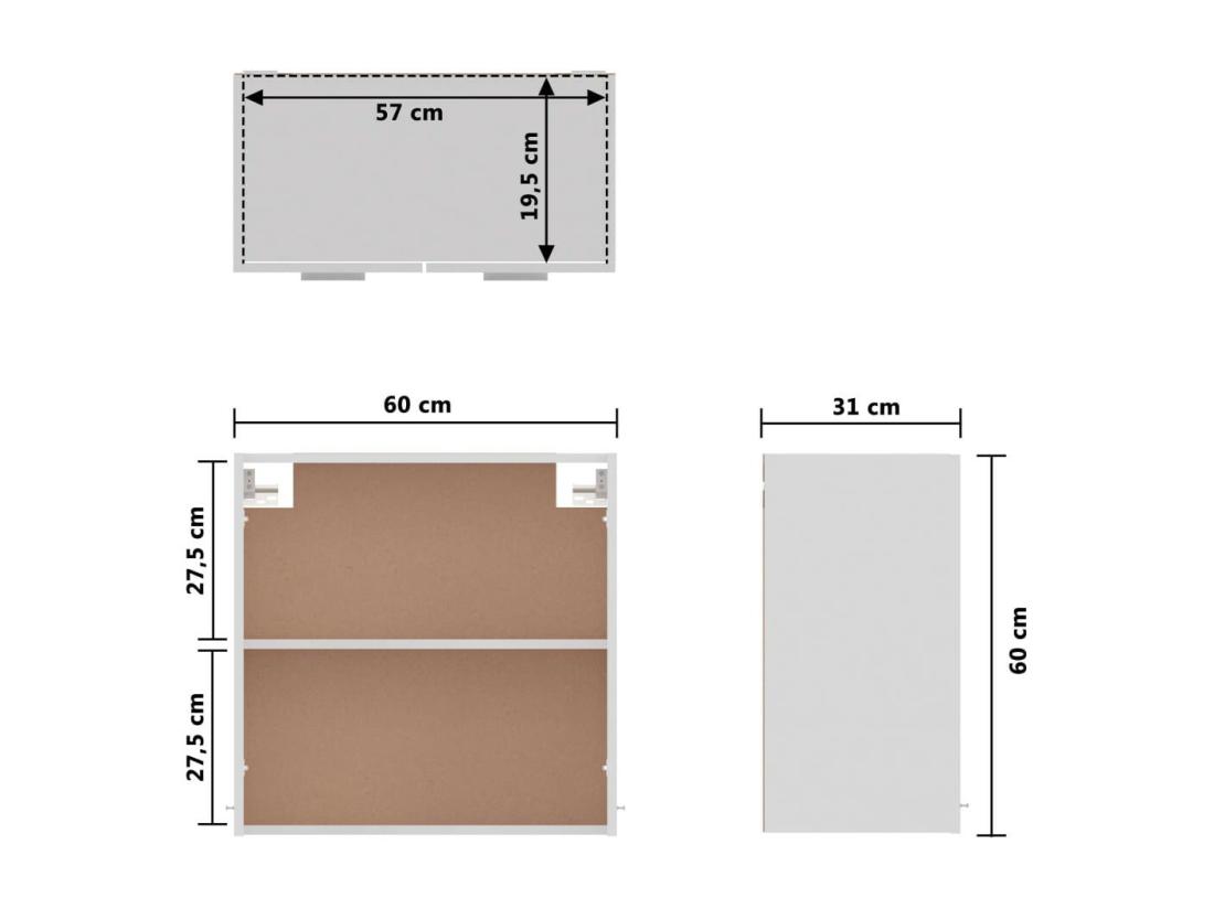 Vente Unique Armoire De Cuisine Blanc Brillant 60x31x60
