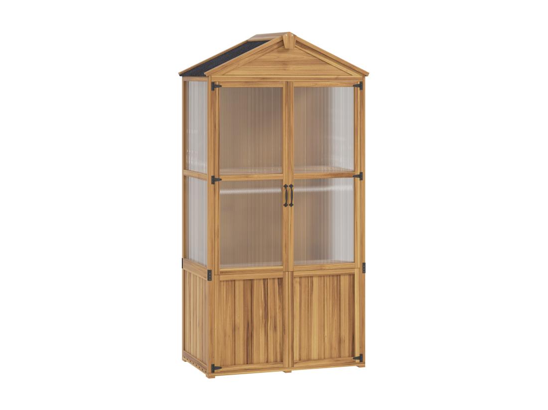 Vente Unique Armoire De Jardin En Bois - 2 Portes 2 étagères Toit Bitumé - Dim. 94 X 55 X 178 Cm - Sapin Pré-huilé Polycarbonate