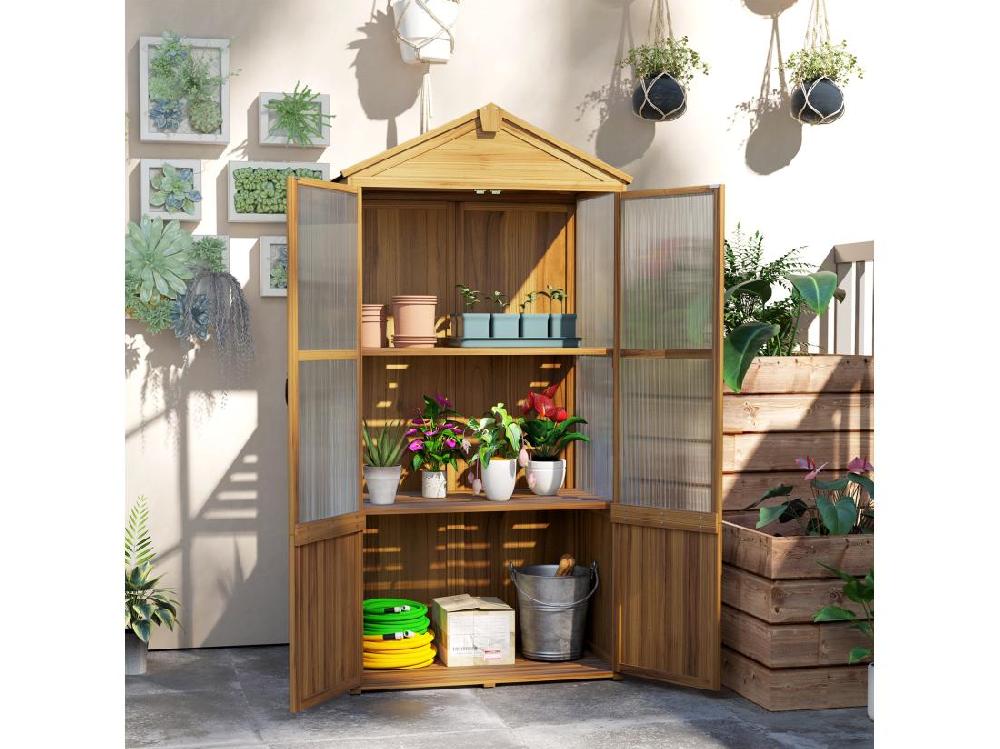 Vente Unique Armoire De Jardin En Bois - 2 Portes 2 étagères Toit Bitumé - Dim. 94 X 55 X 178 Cm - Sapin Pré-huilé Polycarbonate
