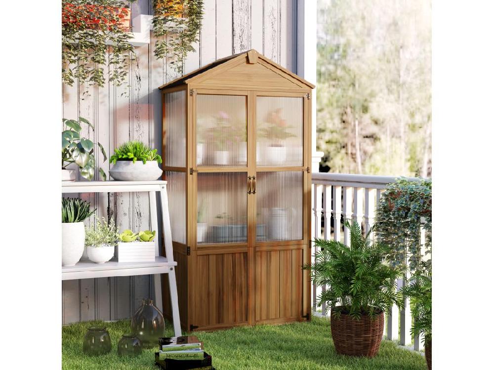 vente unique Armoire de jardin en bois - 2 portes 2 étagères toit bitumé - dim. 94 x 55 x 178 cm - sapin pré-huilé polycarbonate