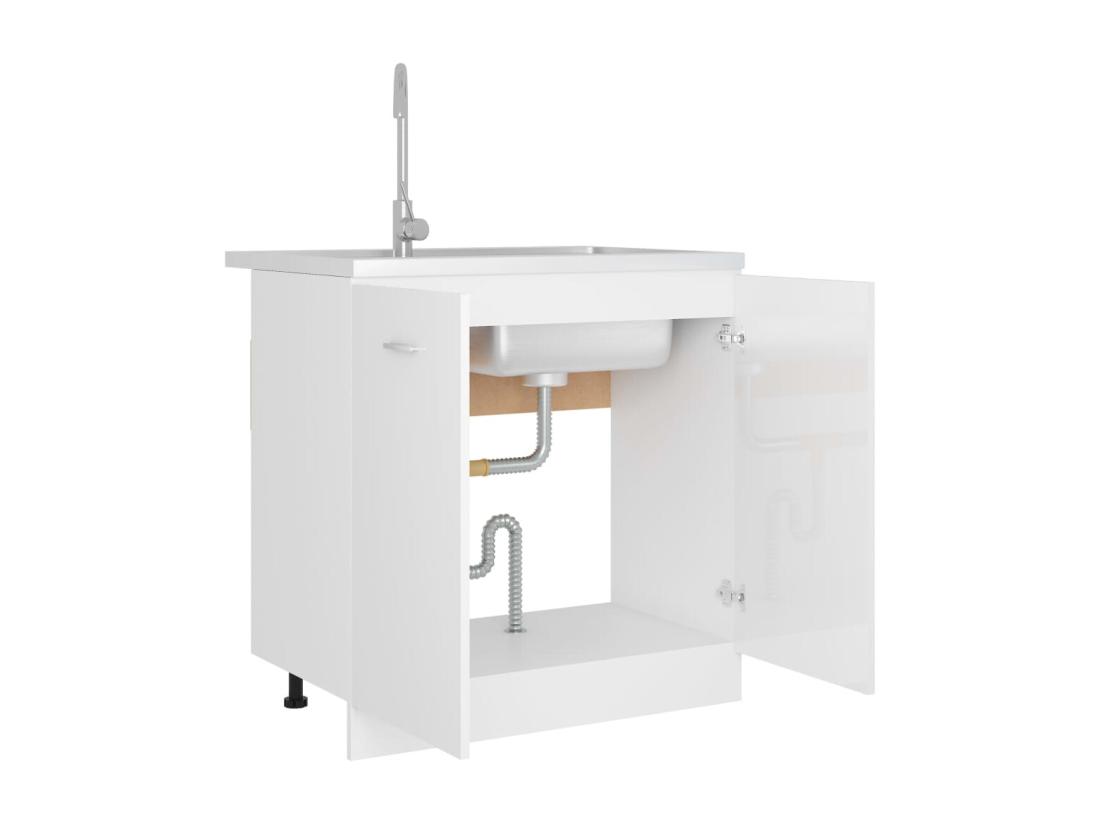 Vente Unique Armoire De Plancher D'évier "Lyon" Blanc Brillant