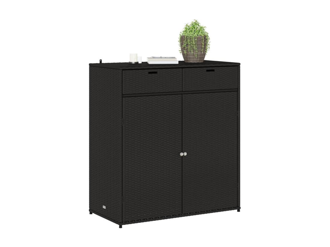 Vente Unique Armoire De Rangement De Jardin Noir 105x55x113cm Résine Tressée