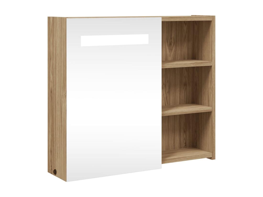 Vente Unique Armoire De Salle De Bain à Miroir Avec LED Chêne 60x13x52 Cm