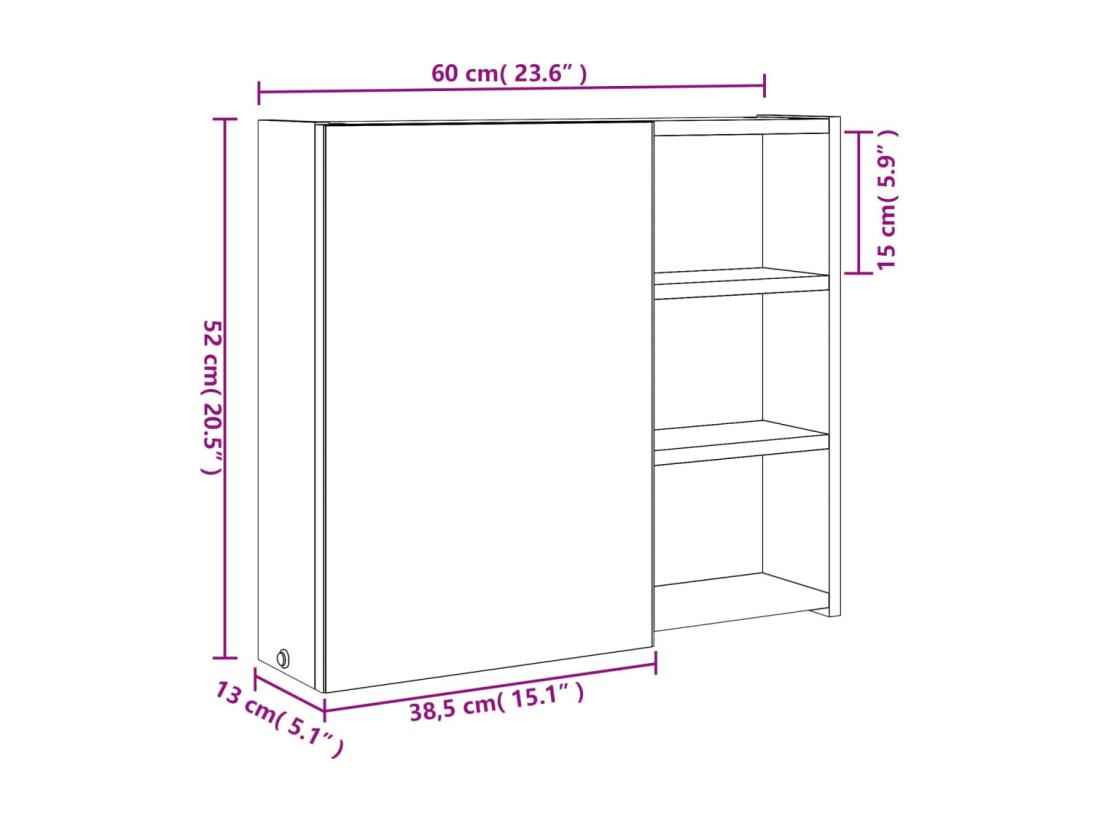 Vente Unique Armoire De Salle De Bain à Miroir Avec LED Chêne 60x13x52 Cm