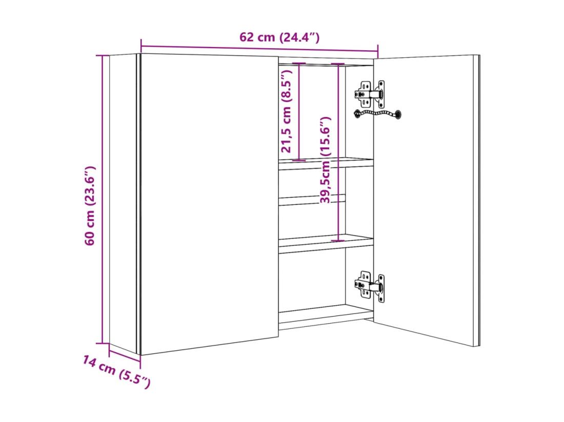 Vente Unique Armoire De Salle De Bain à Miroir LED 60x14x62 Cm