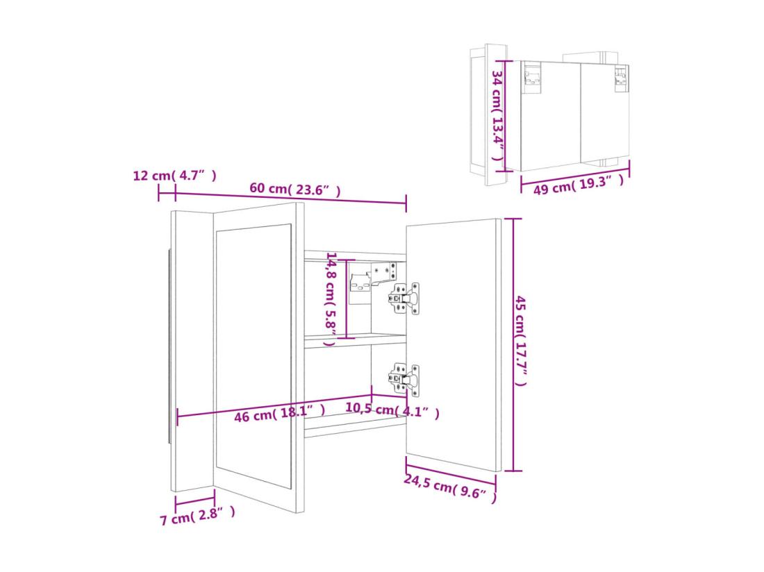 Vente Unique Armoire De Salle De Bain à Miroir LED Gris Béton Acrylique