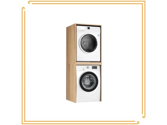 Vente Unique Armoire De Salle De Bain Pour Machine à Laver Et Sèche-linge Colonne De Rangement Finition Chêne Sonoma